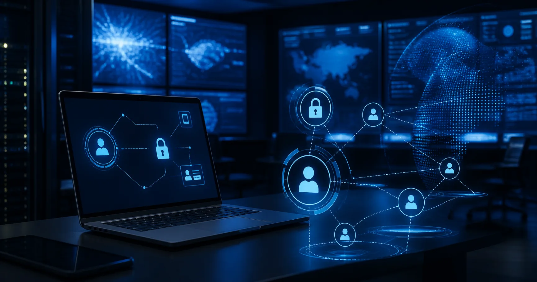 Ambiente de TI com autenticação multifator e conexões segmentadas representa o controle de acessos de fornecedores.