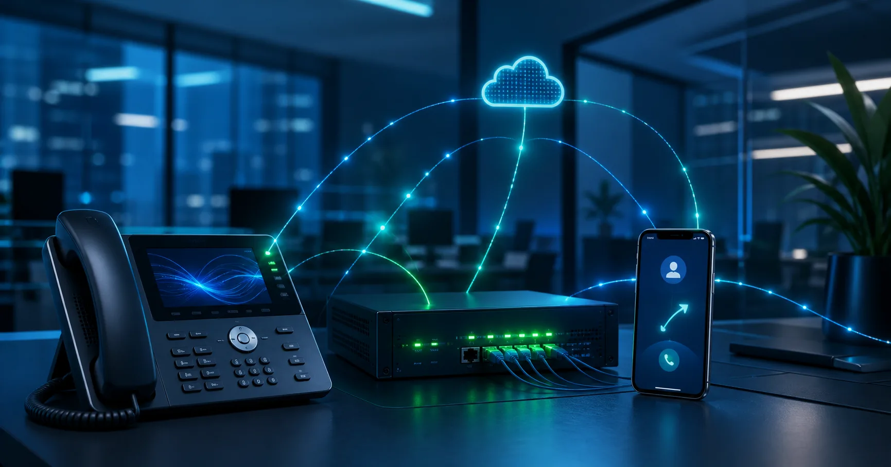 Central de telefonia IP e smartphone corporativo representam a continuidade do atendimento durante uma falha de infraestrutura.