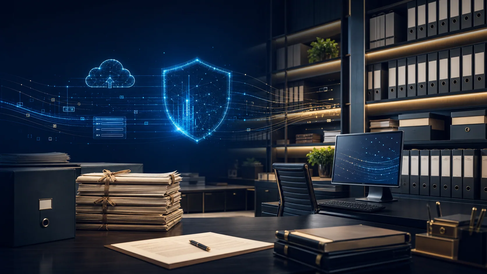 Cartório e infraestrutura de tecnologia com controles de segurança, backup e continuidade.